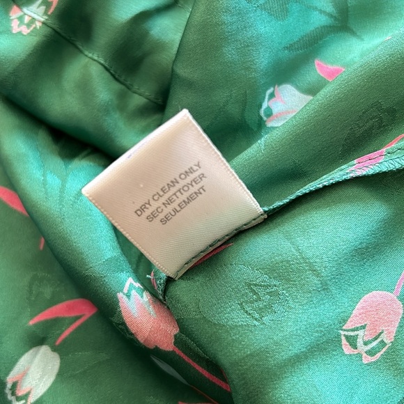 Rebecca Taylor Size 6 Green Floral 100% Silk Long Sleeve Tie Waist Blouse - Picture 11 of 11